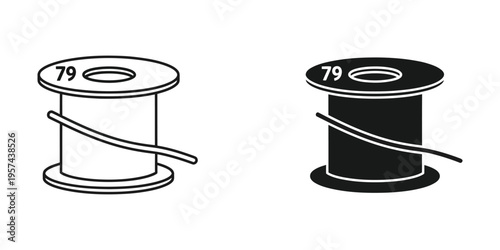 thread spool and top hat with measurement label vector illustration