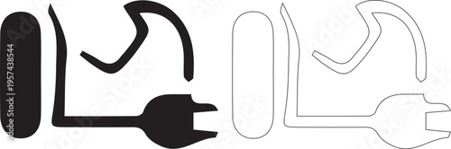 Electric plug and cable illustration in black and white with simple minimal line art style