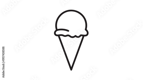 Ice cream cone line art with a simple scoop of dessert in a waffle cone featuring sweet, frozen, food with treat and summer elements for cold,