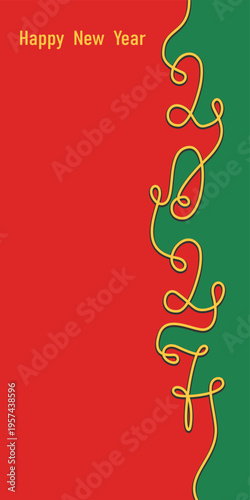 Happy New Year 2027 Greeting poster or media post template with continuous line Hand drawn lettering. Isolated Vector illustration New Year Thematic cards, promo banner, leaflet, media post. Copyspace