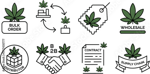 Set of 8 cannabis business icons vector