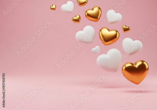 Hearts floating gracefully and radiating love with gold