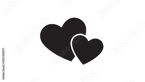 Two black hearts intertwined with a clean, modern design on a white background, symbolizing love and connection.