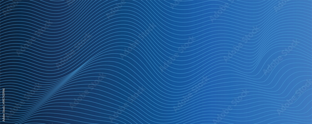 Fototapeta premium Abstract blue wavy line background with smooth flowing curves. Minimal modern vector design with dynamic motion, perfect for technology themes, presentations, web design and digital layouts.
