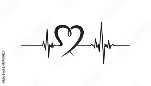 Heart symbol with a medical heartbeat line vector illustration