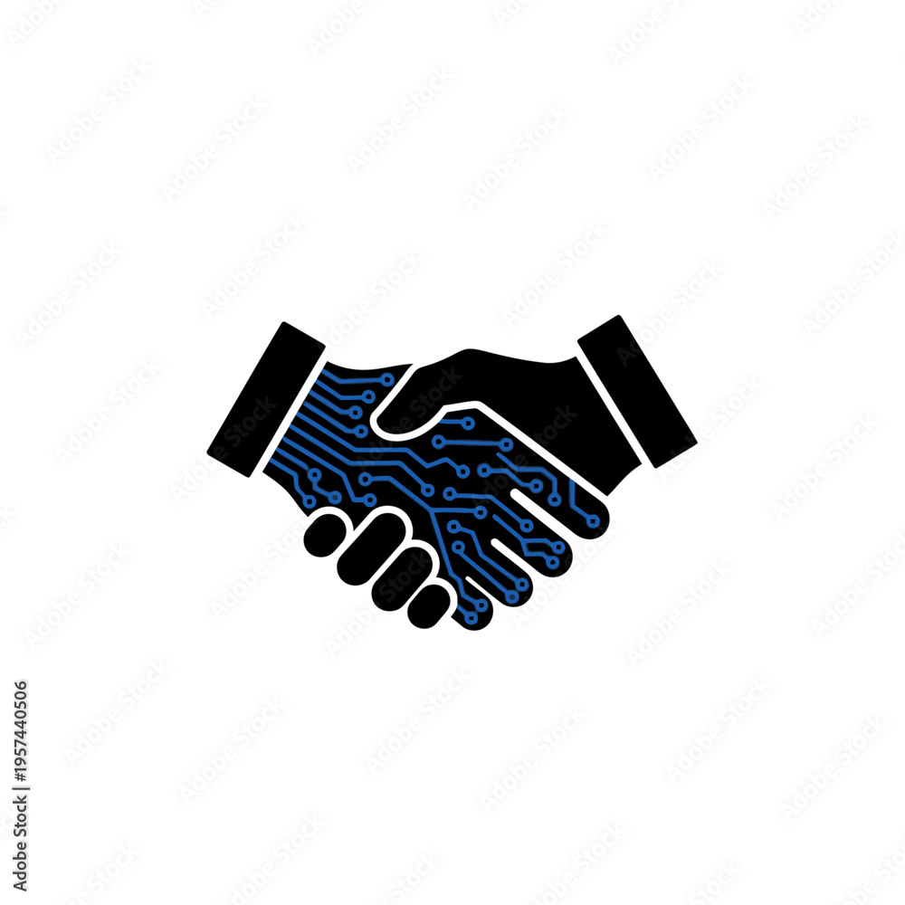 Fototapeta premium Digital handshake icon representing technology partnership and business agreement