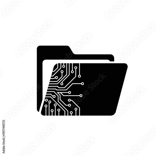 Digital Folder Icon with Circuit Board Design - Technology and Data Storage Concept