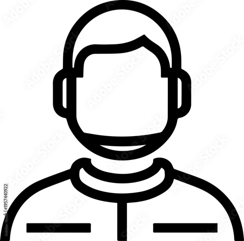 Hand Drawn Male Astronaut Black and White Avatar Illustration in Minimal Line Art Style Design