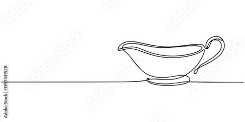 continuous one line drawing Vector illustration of a single gravy boat