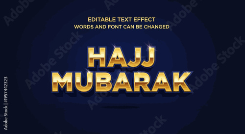 Golden Hajj Mubarak Text Effect with Dark Blue Background