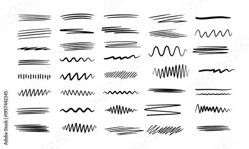 Hand Drawn Pen Stroke Lines and Scribble Brush Set Isolated on White Background
