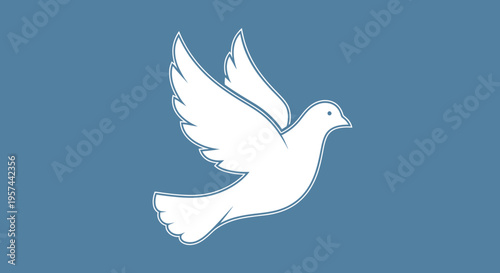 White Dove Flying Against Blue Background - Universal Symbol of Peace, Hope, Freedom, Purity, and Love. Spiritual Concept