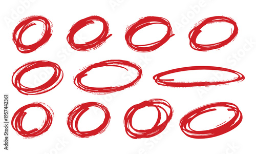Red Hand Drawn Circle Scribble Set