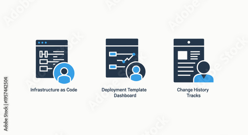 Software development, user management, and workflow process icons for business, it, and technology applications and system administration