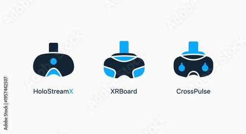 Virtual reality and augmented reality headset icons for metaverse, gaming, and future technology concepts and applications, modern digital entertainment