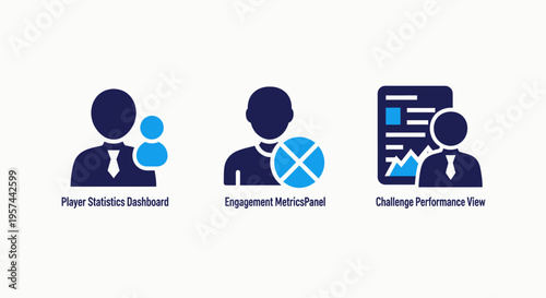 Business and hr icons depicting buyer relationships, employee management, and job interview scoring, representing human resources, sales, and professional evaluation