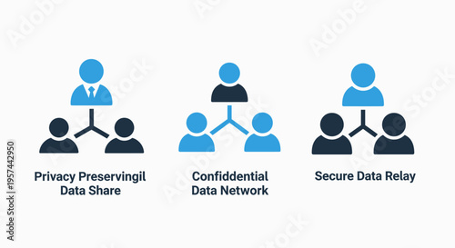 Privacy preserving data sharing, confidential network, and secure data relay vector icons