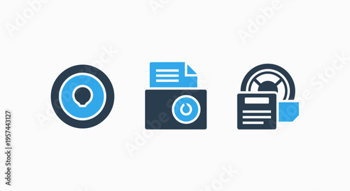 Digital data storage, records management, and archiving icons set for information organization and backup solutions