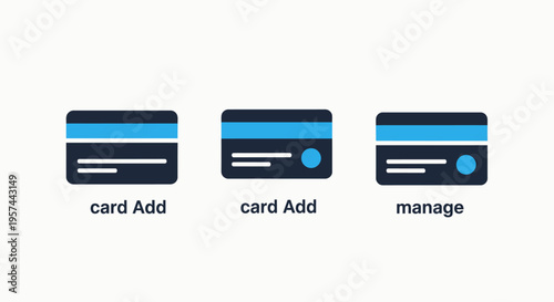 Credit card management icons set for online payment, adding new cards, and financial transactions