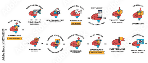 Vibrant icons show health and mindfulness themes