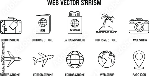 flat design web and editor vector icons set with strike through for error or removal concept