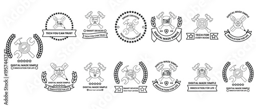 Set of black and white institutional seals displayed on a clean background