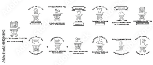 Black and white vector icons show shopping cart symbols