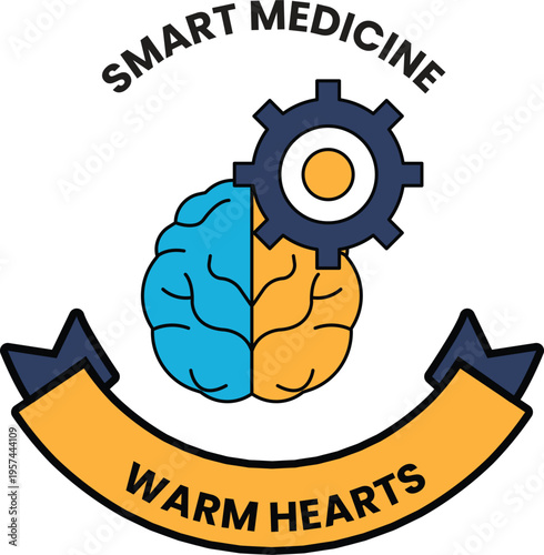 Brain merges with a gear, symbolizing smart medicine