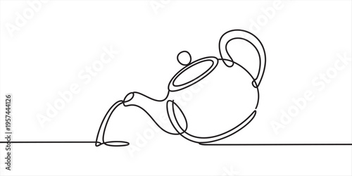 Continuous line drawing of a teapot pouring water