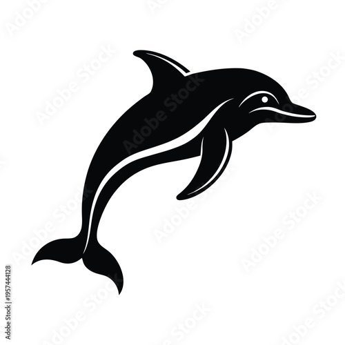 Black dolphin jumping silhouette vector icon jumping sea animal isolated on white background