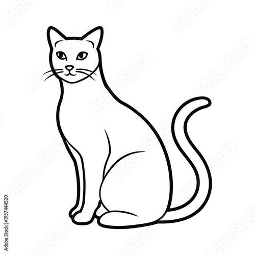 Minimalist domestic cat sitting side view line art illustration for coloring and design