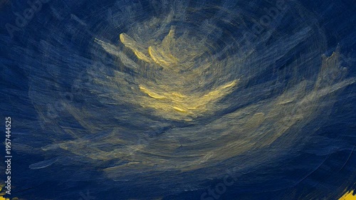Colorful abstract swirl of blue and yellow paints, evoking creativity and motion.