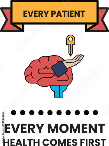 Hand holds key above brain, symbolizing health priority