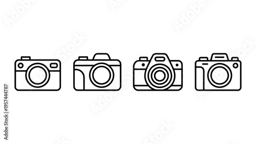 A linear arrangement of four distinct black outline camera icons.