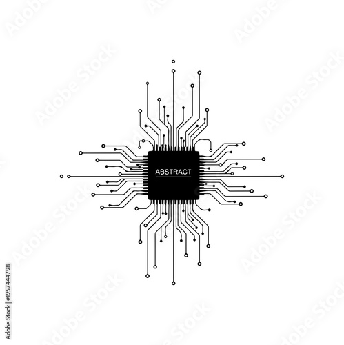 Silhouette of an abstract circuit board with microchip