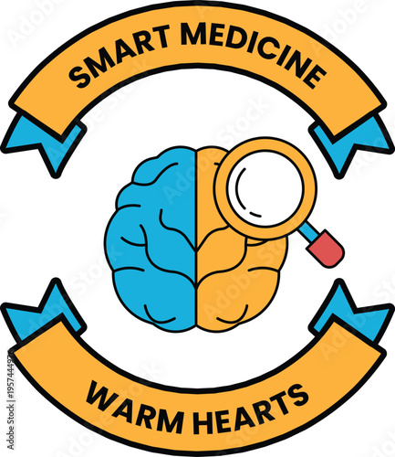 Simple line drawing of brain and magnifying glass