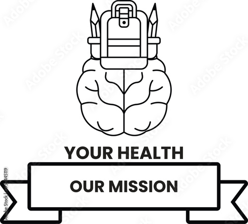 Stylized brain topped with a backpack and pencils