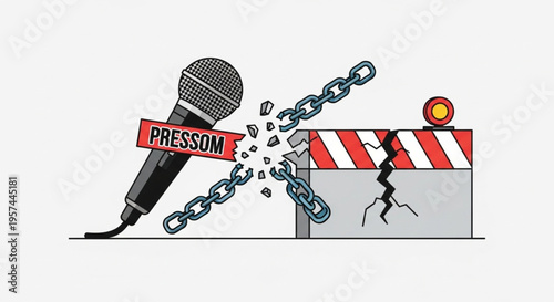 Freedom of Speech Concept with Press Microphone Breaking Chains Anti Censorship Journalism Rights Vector Design