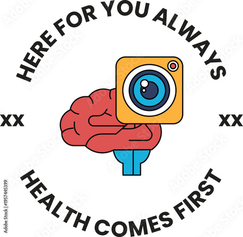 Hand draws brain holding camera