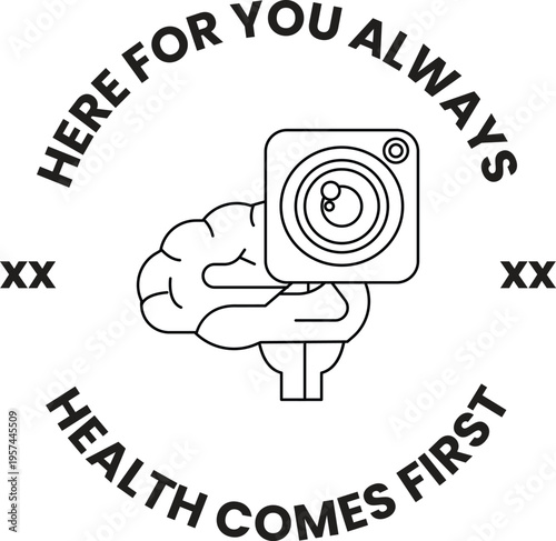 Hand draws brain holding camera