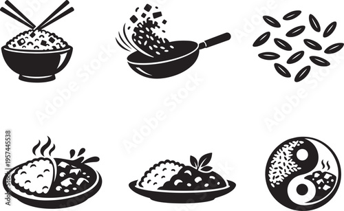 Monochrome curry and rice design for food apps, menus and culinary branding use