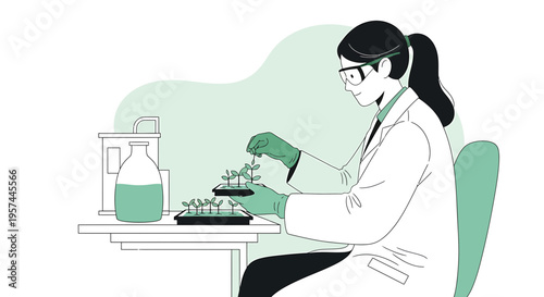 Scientist examining plants in laboratory, scientific research, biotechnology, green science