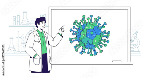 Scientist Explaining Coronavirus Structure on Whiteboard in Laboratory