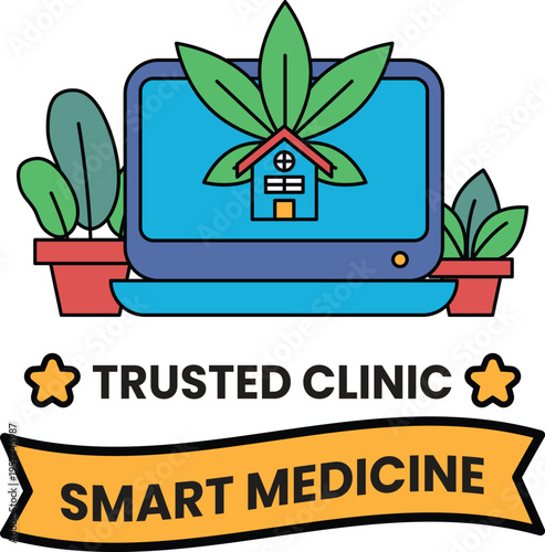 Digital tablet displays a house with leaves above it