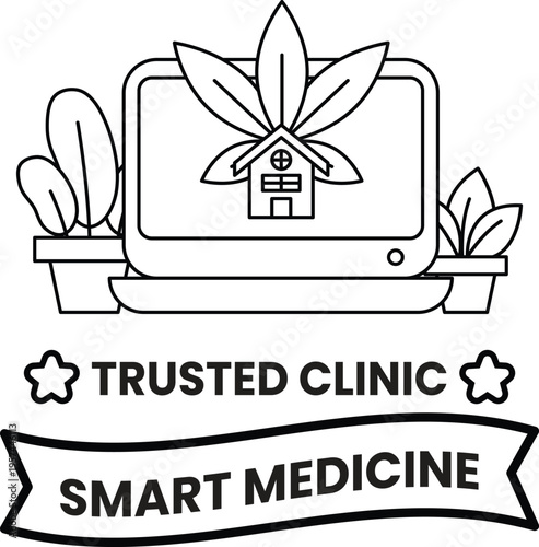 Digital tablet displays a house with leaves above it