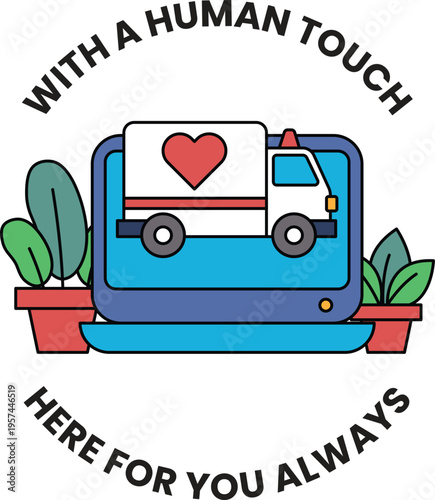 Laptop displays delivery truck with heart symbol