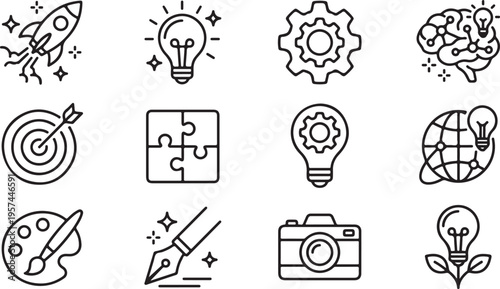 Black and white line icons set.