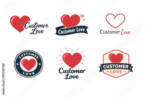 Customer love logo designs with heart elements and text