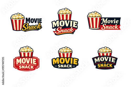 Popcorn icons set for movie snack logo designs