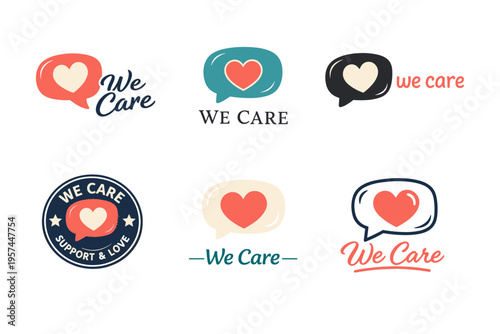 Heart and speech bubble logos emphasizing care and support